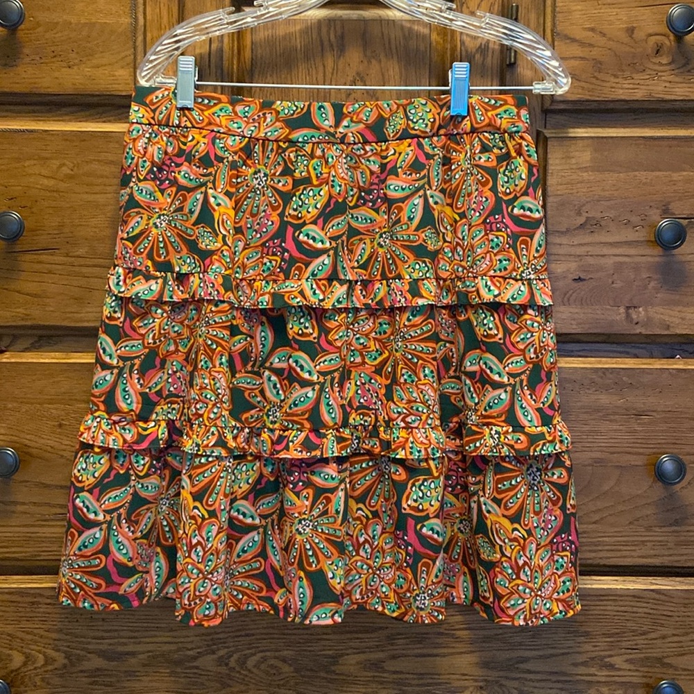 Tiered Paisley Print Mini Skirt - Orange & Green